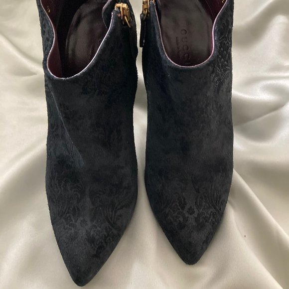 🌟HOST PICK🌟 Gucci Noah Brocade Black Leather Suede Ankle Boots Booties Size 36 - Picture 4 of 16